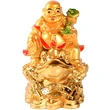 Buddha vesel cu Ru Yi si broasca banilor, armonie in locuinta, remediu Feng Shui pentru cariera si bani, auriu