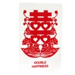 Card amuleta dragoste cu simbolul duba fericire, rate mandarine si flori de piersic, pvc alb cu rosu
