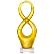 Cifra 8 staueta, simbol infinit norocos si amuleta de prosperitate, cristal liuli galben cu insertii, galben auriu 22 cm