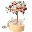 Copacel Cuart Mixt cu lumina, pietre semipretioase pentru protectie, obeliscuri cristal pe soclu lemn si cablu USB