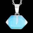 Pandantiv cuart Opal forma Hexagonala, set cu lantisor argintiu inoxidabil, piatra semipretioasa cu rol protector, alb reflexe bleu