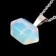 Pandantiv cuart Opal forma Hexagonala, set cu lantisor argintiu inoxidabil, piatra semipretioasa cu rol protector, alb reflexe bleu