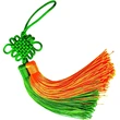Nod mistic verde orange, amuleta feng shui pentru bani si protectie, ciucuri textil