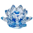 Lotus albastru decoratiune din cristal de sticla tip nufar, amuleta feng shui pentru purificare si armonie, 8 cm
