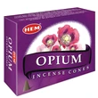 Conuri parfumate Opium, HEM profesional, miros atragator si misterios, 10 conuri (25g) aromaterapie, suport metalic inclus