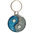 Pandantiv Yin Yang cu pietricele albastru, simbol pentru echilibru si armonie, pentru brelocuri sau coliere, metal argintiu