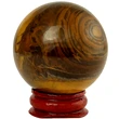 Sfera Ochi de Tigru, piatra castigurilor, sfere de cristal 5-6 cm suport lemn