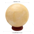 Set sfera piatra naturala calcit cu suport lemn, obiect feng shui pentru absorbirea energiei negative, galben crem 6 cm