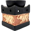 Lampa aromaterapie elefant cu trompa in sus, vas uleiuri esentiale si lumanari, gama profesionala HEM ceramica negru si crem, 10 cm