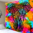 Tapiserie perete mandala elefant, cuvertura artizanala indiana, patura yoga, dimensiuni mari, multicolora 150x100 cm