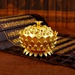 Vasul Abundentei, obiect feng shui cu 8 simboluri norocoase si lotus, pentru atragerea banilor, 10 cm metal auriu