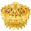Vasul Abundentei, obiect feng shui cu 8 simboluri norocoase si lotus, pentru atragerea banilor, 10 cm metal auriu