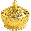 Vasul Abundentei, obiect feng shui cu lotus si 8 simboluri norocoase, pentru atragerea banilor, set cu ghid zodiacool, metal auriu
