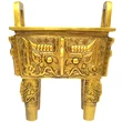 Vasul bogatiei in Feng Shui cu simboluri de prosperitate folosit pentru a strange bani, auriu