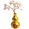 Copacei decorativi Wu Lou cu piatra cuart roz, pietre pentru dragoste si familie, 12 cm roz auriu