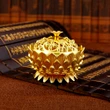 Vasul Abundentei, obiect feng shui cu 8 simboluri norocoase pentru atragere bani, 10 cm metal auriu