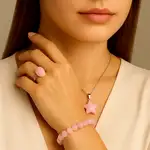 Set brățară, inel și pandantiv în formă de stea Cuartz Roz ajustabile, in cutie bijuterii