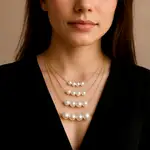 Colier perle multilayer, patru randuri de lantisoare cu perle albe
