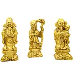 Cei trei intelepti Fuk Luk Sau, set figurine Feng Shui pentru canalizarea dorintelor, statuete auriu