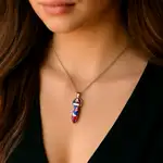 Pandantiv Floare Turcoaz, din jad alb, piatra soarelui și dark blue turcoaz, cristal natural hexagonal 34 mm dublu vârf