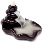 Fantana fum backflow, 3 pietre Zen simbol al relaxarii, set suport cu 2 conuri fumigene parfumate cu efect de gheata calda, negru rosu