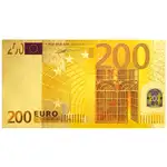 Bancnotă metalică 200 euro, amuletă feng shui pentru activarea abundenței, polimer de calitate auriu 14.5 cm