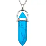 Pandantiv Turcoaz, piatra protecției în set cu lănțisor oțel inoxidabil, cristal natural hexagonal 34 mm dublu vârf verde