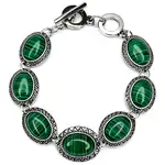 Brățară 7 pietre Malachit, piatră verde formă oval, toggle reglabilă