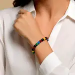 Set bratara Agata multicolor cu felicitare personalizata, talisman impotriva energiilor negative, pietre semipretioase rotunde 6 mm elastica