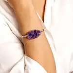 Bratara cuart mov, cristal oval, metal argintiu