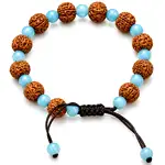 Bratara snur Rudraksha Amazonit, pietre naturale, reglabila unisex albastru
