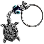 Breloc Broasca țestoasă și Ochiul magic norocos, amuletă pentru protecție de dezechilibru și instabilitate, metal argintiu 9.5 cm
