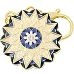 Breloc 28 Silabe HUM cu lotus, amuletă feng shui împotriva geloziei și jignirilor, metal alb cu albastru 10 cm