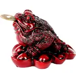 Broasca norocoasa Feng Shui, pe soclu de monede si pepite, statueta piatra 9 cm rosu