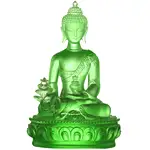 Set Buddha medicinei verde, staueta cristal glazurat Liuli k9 cu covoras antiderapant si periuta, simbol de prosperitate, 130 mm