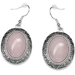 Cercei cuarț roz, piatra dragostei, formă ovală cu model