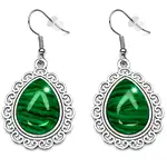 Cercei piatra Malachit, formă picătură 2 cm, verde