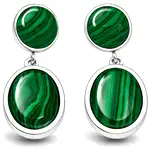 Cercei Malachit, piatră ovală dublă verde, tijă cu șurub 