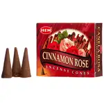 Conuri parfumate Trandafir si Scortisoara, HEM profesional Cinamon Rose, suport metalic inclus, 10 conuri (25g) aromaterapie