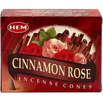 Conuri parfumate Trandafir și Scortisoara, HEM profesional Cinnamon Rose, 10 conuri (25g) suport metalic inclus