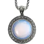 Colier Opal rotund, pandantiv cu lantisor tip tennis argintiu ajustabil, piatra 3.5 cm alb bleu