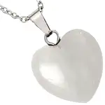 Pandantiv Cristal de Stâncă, piatra puterii și a norocului, colier cristal natural inimă alb 25 mm cu lănțișor inoxidabil