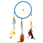 Dream catcher 1 cerc mare ornament protectie cosmaruri, cu margele si pene albe si maro, albastru