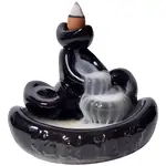 Fantana Fum Pepite, suport de aromaterapie conuri parfumate backflow, ceramica 9 cm negru
