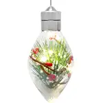 Glob Crăciun cu led, globuri luminoase si ramuri de pin cu zapada artificiala, 13 cm