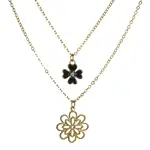 Colier choker dublu, talisman trifoi norocos cu patru foi si pandantiv floare cu opt petale, auriu