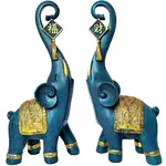 Set 2 elefanți cu trompa în sus, elefant rasina ceramica albastru turcoaz