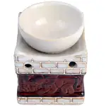 Lampa aromaterapie elefant cu trompa sus, suport lumanari si uleiuri esentiale, vas ceramica gama HEM profesionala, 8.3 cm alb maro 