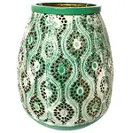 Candela metalică verde, cu interior auriu, 20 cm 