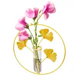 Vază decorativă rotundă, din metal și sticlă, decor auriu perete